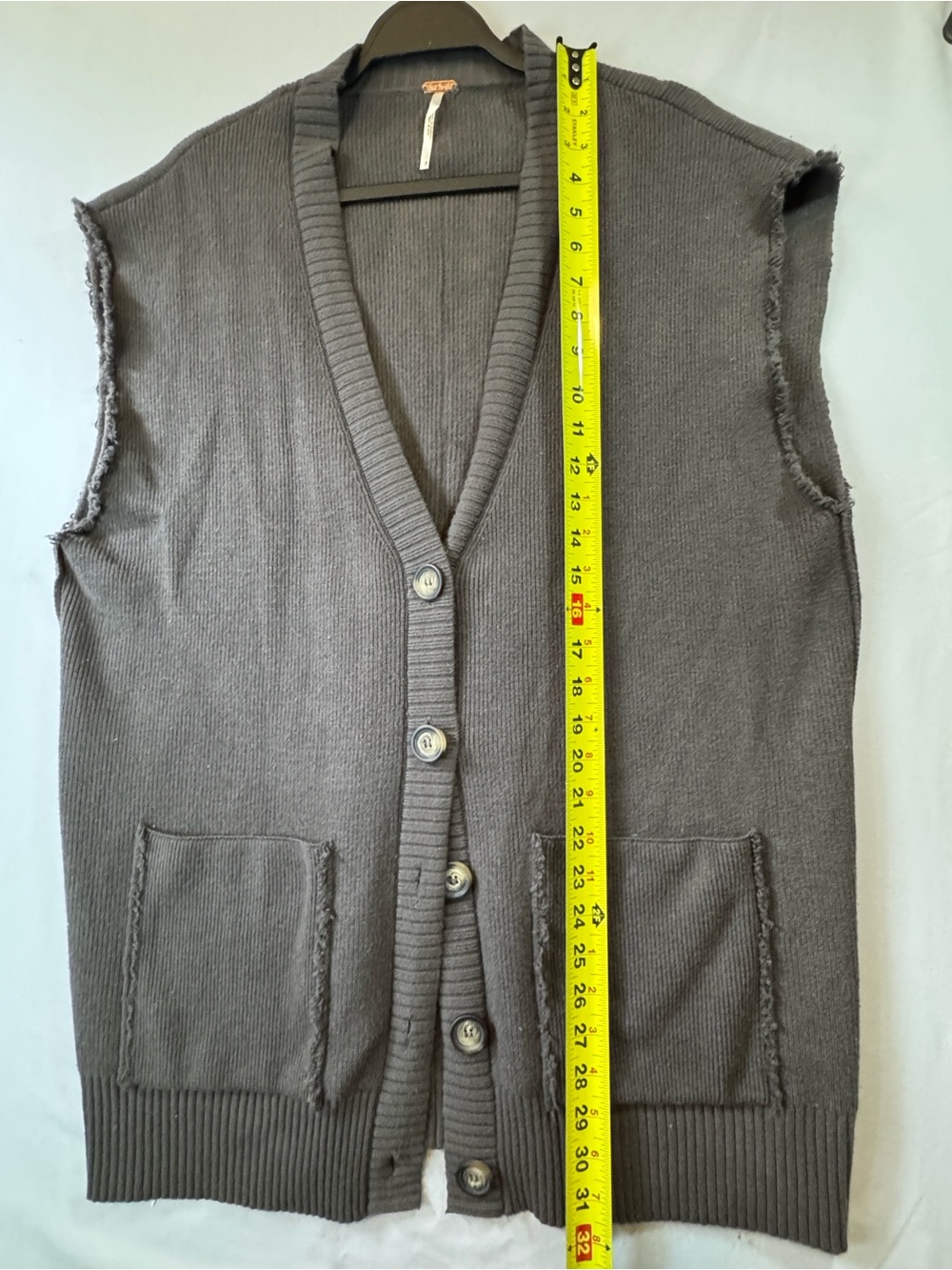 Free People Women’s S Brown Knit Button-Front Oversized Raw Hem Vest